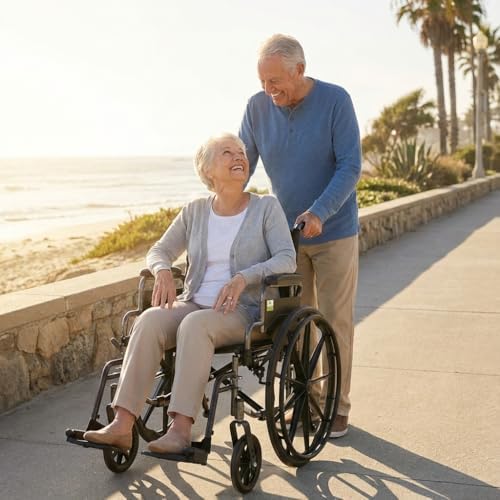 NOVA Lightweight Wheelchair with Flip Up Desk Arms (for Easy Transfer), Adjustable & Easy Release Footrests, Safety Anti-Tippers, Choose from 3 Seat Widths - 16”, 18”& 20”, Weighs only 32 lbs.