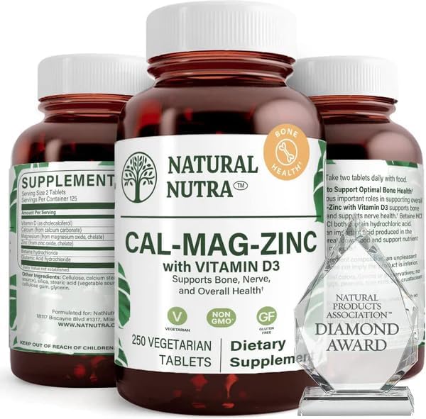 Natural Nutra Calcium Magnesium Zinc (Cal-Mag Zinc) with Vitamin D3,100 | Bone, Teeth, Muscle & Nerve Support, Gluten Free, Sugar Free