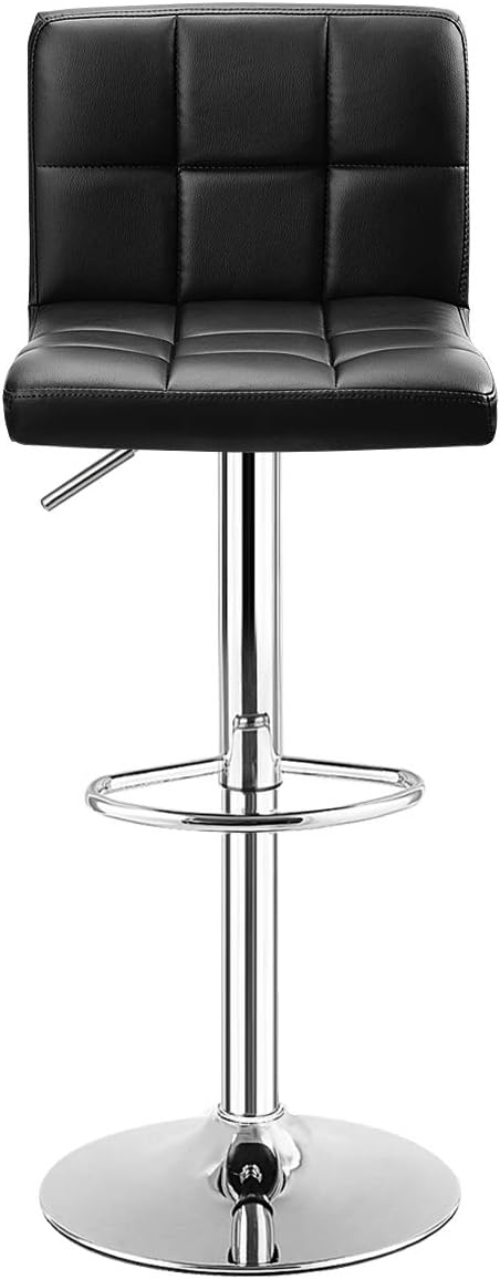 COSTWAY Bar Stool, Modern Swivel Adjustable Height PU Leather Barstools with Back, Square Armless Counter Height Bar Chair for Kitchen Island Dining Living Bistro Pub Counter, Black