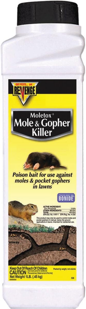 REVENGE Moletox Mole & Gopher Killer Poison Bait Granules, 1 lb. Ready-to-Use Control for Pocket Gophers in Lawn | Ready-to-Use