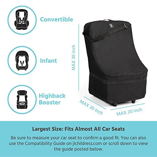 J.L. Childress Spinner Wheelie Padded Car Seat Bag- Travel Bag for Airplane, Fits Most Baby & Infant Car Seats, Boosters, & Carriers, Airport Accessories for Gate Check or Baggage Check- Deluxe, Black
