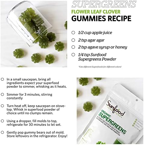 Sunfood Superfoods Organic Supergreens Blend - Greens Superfood Powder, Daily Green Juice Powder, Vegetable Smoothie Drink Mix with Chlorella, Spirulina, Alfalfa, Kale, & More - 8 oz Bag