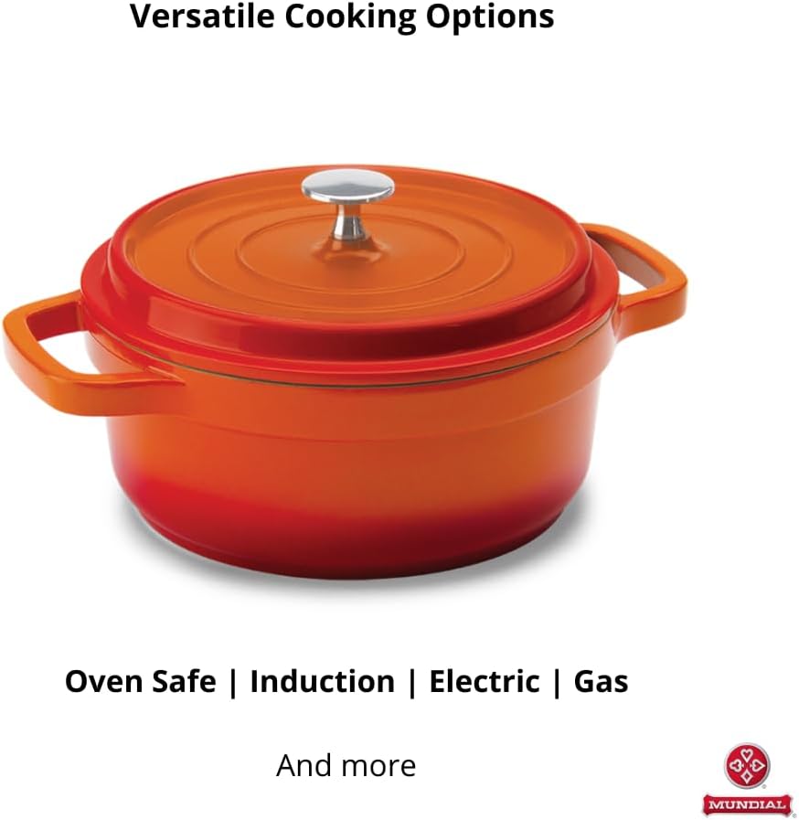 Hercules by Mundial, Cast-Aluminum Dutch Oven Pot with Lid & Handles, All Stove types, Oven-Safe Casserole Cookware with Nonstick Enamel, Orange 26L
