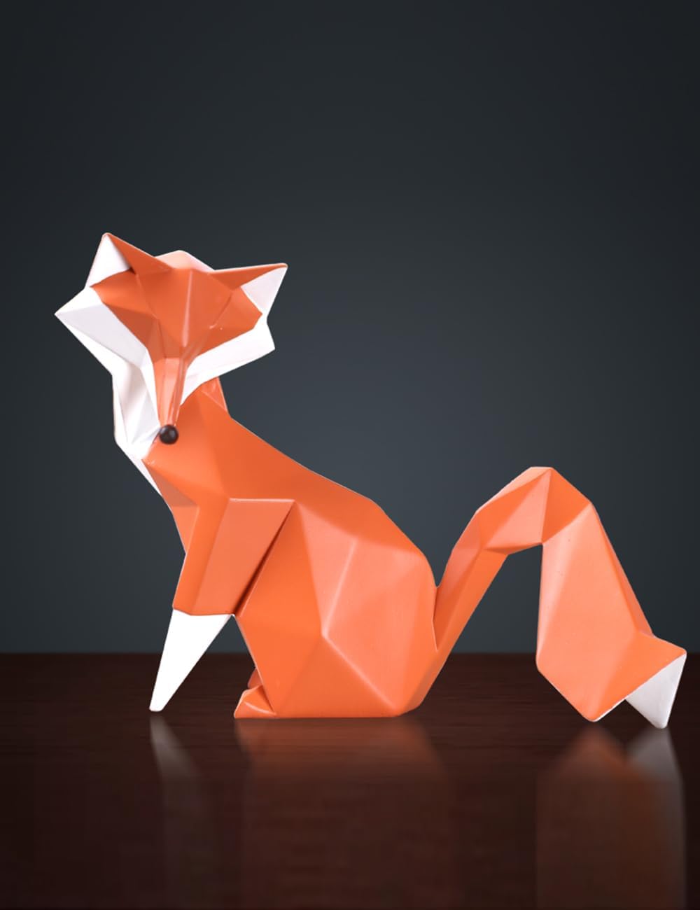 HAUCOZE Fox Statue Figurine Animal Sculpture Modern Home Decor 8.3 Inch | Orange Resin Geometric Art Birthday Holiday Gift Handmade Ornament for