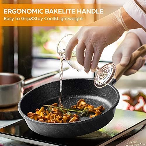 YIIFEEO Frying Pans Nonstick, Induction Frying Pan Set Granite Skillet Pans for Cooking Omelette Pan Cookware Set with Heat-Resistant Handle
