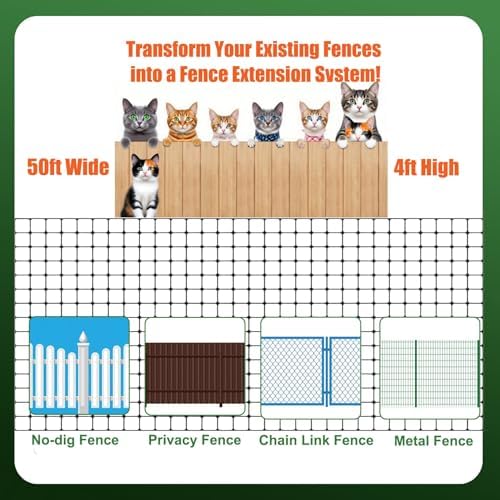 50FT Cat-Proof Fence Topper System 24" Horizontal Outreach Steel Extender Anti-Climb Conversion Kit for Brick/Wood/Vinyl/Metal Fences Pet Safe