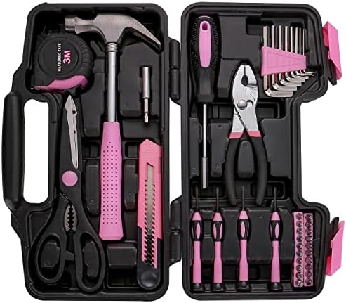 39-Piece Household Tools Kit - Small Basic Home Tool Set with Plastic Toolbox - Great for College Students, Household Use & More