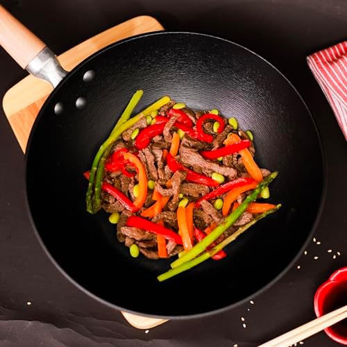 JOYCE CHEN Professional Series 14-Inch Cast Iron Wok with Maple Handle