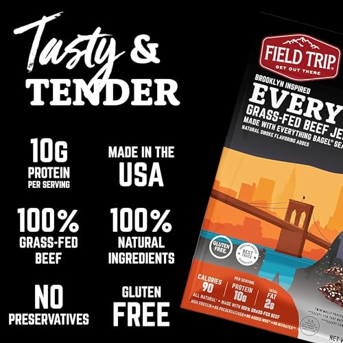 Field Trip Beef Jerky, Original, 1 Oz Bag, 12 Bags/carton | Grass Fed Beef Jerky, Healthy Gluten Free Snacks, All Natural, Paleo-Friendly Beef Jerky, High Protein, Low Carb, No Nitrates