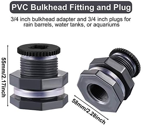 Outus 2pcs 3/4 Inch PVC Bulkhead Fitting with Plug, Silicon Seal Gasket