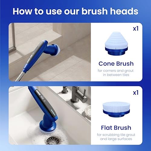 2026 Upgraded Electric Spin Scrubber: 120 Min Runtime, IPX7 Waterproof Cordless Power Scrubber, Adjustable Extension Handle, 8 Heads