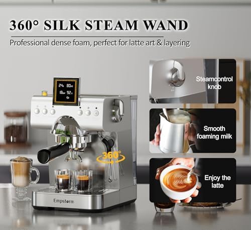 Empstorm CB2 20 Bar Espresso Machine with Milk Frother Steam 1350W Silver | LED Display Compact Espresso maker Cold Brew& Hot Coffee Maker