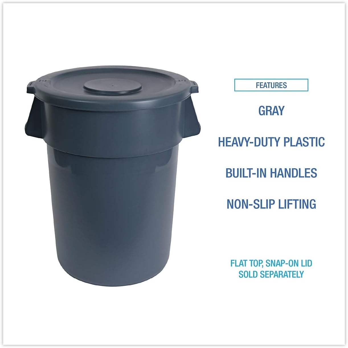 Boardwalk 32GLWRGRA Round Waste Receptacle LLDPE 32 gal Gray