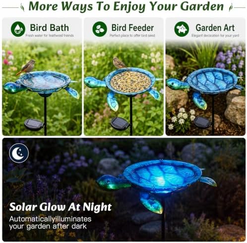 MUMTOP Outdoor Bird Bath Solar Birdbath Garden Feeder with Metal Stake,Blue
