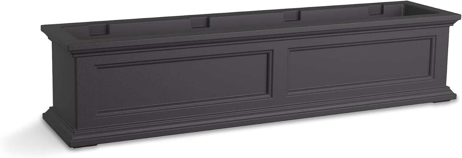 Mayne Fairfield 48in Self-Watering Rectangular Window Box Planter, Black | Self-watering, All season, Fade resistant, Mounting brackets included, Built-in overflow, 15-year warranty