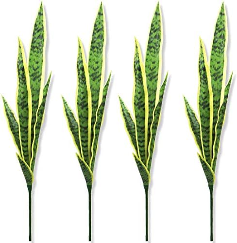 Bird Fiy Artificial Snake Plants 30" Faux Agave Fake Sansevieria Artificial Silk Plant for Home Garden Office Store Decoration 4 Pcs (Yellow)