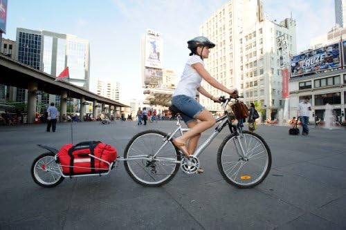 One-Wheel Bicycle Cargo Trailer with Kickstand – Converts to Wheelbarrow, Includes Bag, Fits 18" to 700c Bikes