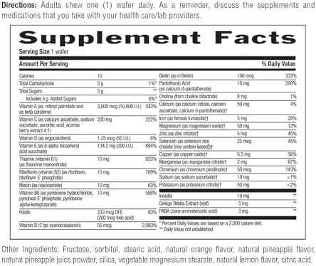 Country Life Adult Chewable Multivitamin, Pineapple Orange, 60 Wafers | 60 servings with coenzyme B vitamins
