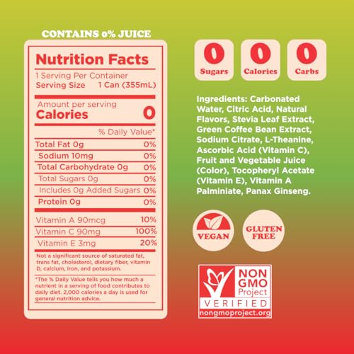 FEEL Variety Pack – Zero Sugar Sparkling Energy Drink – 3 Flavor Assortment, 140mg Plant-Based Caffeine from Green Coffee Beans + L-Theanine – Vitamin C, Vegan, Non-GMO – 12 Pack (12 Fl Oz Cans)