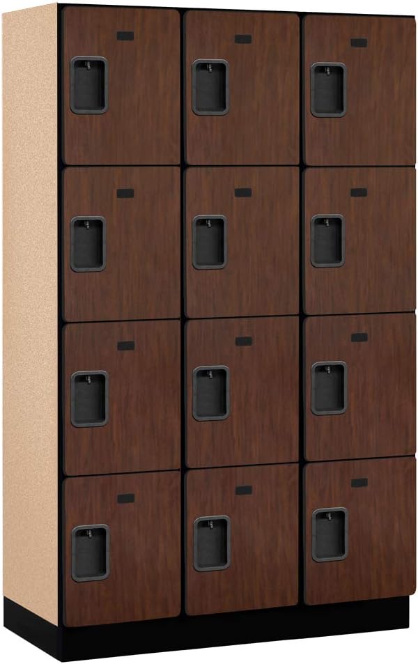 Salsbury Industries 4-Tier Extra Wide Designer Wood Locker with Three Wide Storage Units, 6-Feet High by 18-Inch Deep, Mahogany