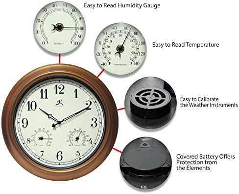 Craftsman 18 inch Copper Petina Outdoor Clock Thermometer Combo Patio Water