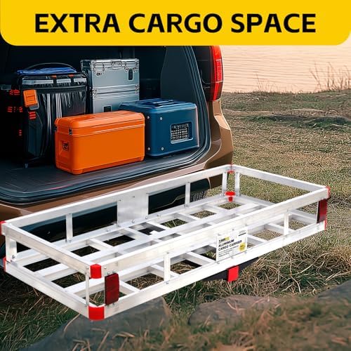 MaxxHaul 70108 Aluminum Cargo Carrier With High Side Rails- Trailer Hitch Mount For RV's, Trucks, SUV's, Vans, Cars With 2" Hitch Receiver - 500-lb Load Capacity, Grey, 49" x 22.5"