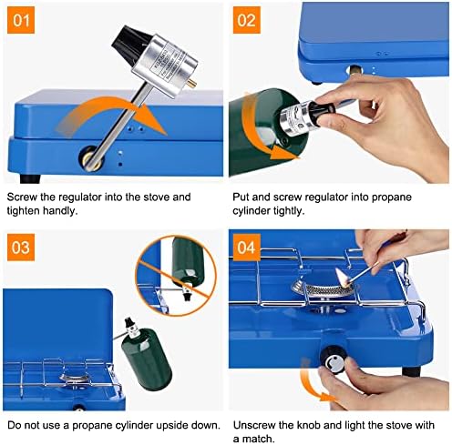 CAMPLUX 2 Burners & 1 Grill Propane Camping Stove, 15, 000 BTU Portable Outdoor Propane Camping Grill Burner with Free Standing Legs