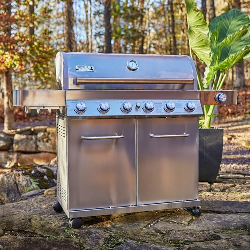 Monument Grills 77352 6+1 Burner Stainless Steel Cabinet Style Propane Gas Grill with Knob Controls, Side Burner, Built-In Thermometer