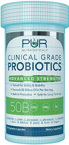 Clinical Grade Probiotics, 50 Billion CFUs, 60 Capsules | 10 Strains, Built-In Prebiotic, 2 Month Supply, All Natural, 100% Made in USA