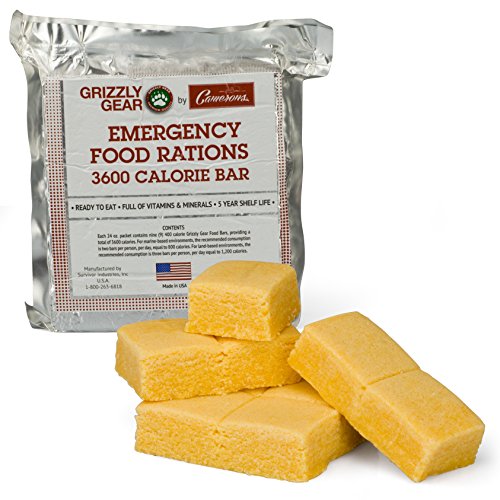 Grizzly Gear Emergency Food Rations- 3600 Calorie Bar (Vanilla Poundcake) - 3 Day, 72 Hour Ready To Eat Supply For Disaster, Hurricane, Flood Preparedness - Non Thirst Provoking - 5 Year Shelf Life