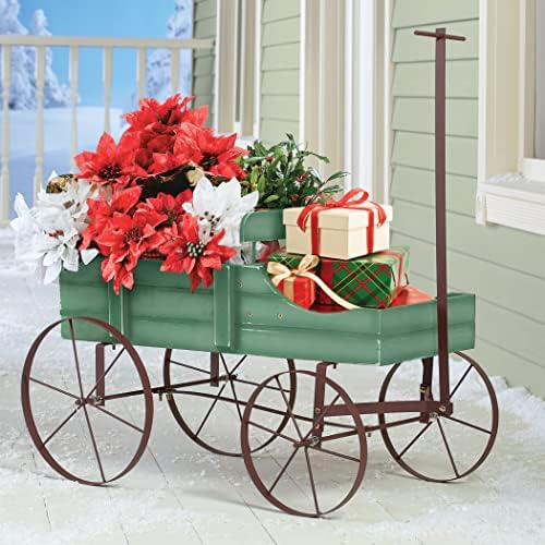 Collections Etc Amish Wagon Decorative Indoor/Outdoor Garden Backyard Planter, Red | Country Red, fir (wood)