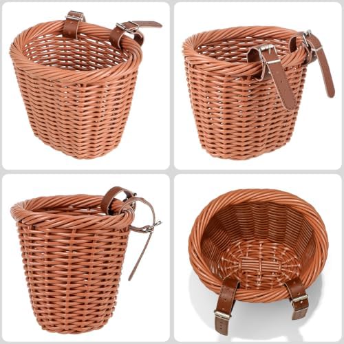 Kids Bike Basket Wicker Woven Front Bicycle Basket for Boys Girls Mini Handlebar Basket for Kids Bike or Scooter