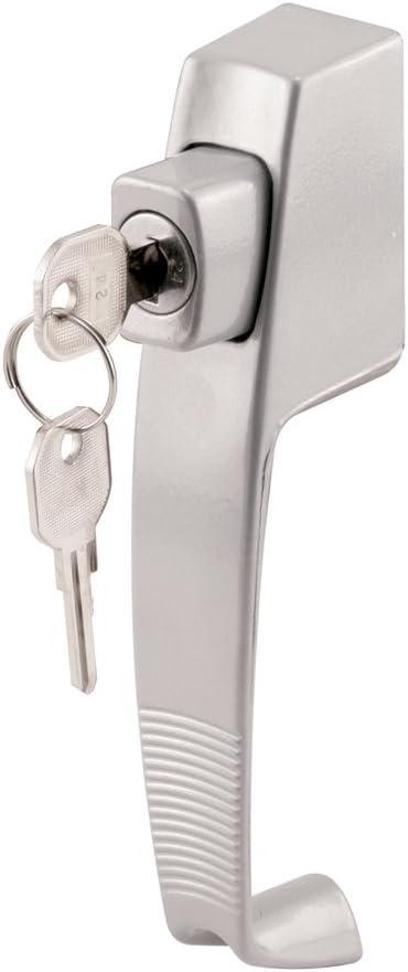 Prime-Line K 5089 Keyed Lock Aluminum Push Button Screen or Storm Door Latch with Tie Down and Key (Single Pack)