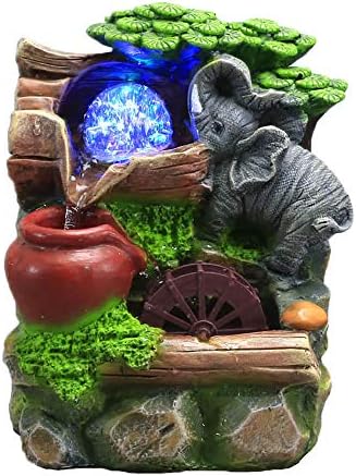 Tabletop Fountain Indoor Small Rockery Desktop Mountain Cascading Waterfalls with Rolling Ball Waterwheel for Gift and Decoration