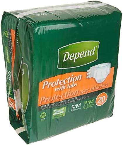 Depend Incontinence Protection with Tabs, Maximum Absorbency, S/M, 60 Count (3 Packs of 20) (Packaging May Vary)