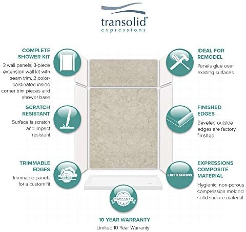 Transolid KSX603296-8997SC-3144 Expressions 32-in x 60-in x 96-in Alcove Shower Kit with Extension and Door, White/Sea Fog and Silver