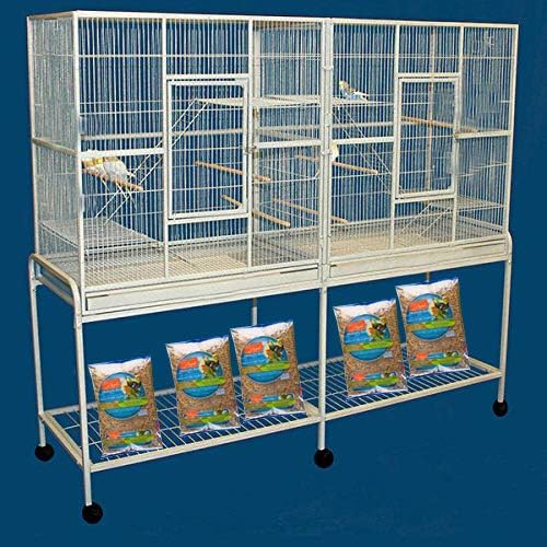 64" Extra Large Double Flight Bird Wrought Iron Double Cage Slide Out Center Divider Side Nesting Box Door Parrot Cage Cockatiel Conure with Removable Rolling Stand Storage Shelf
