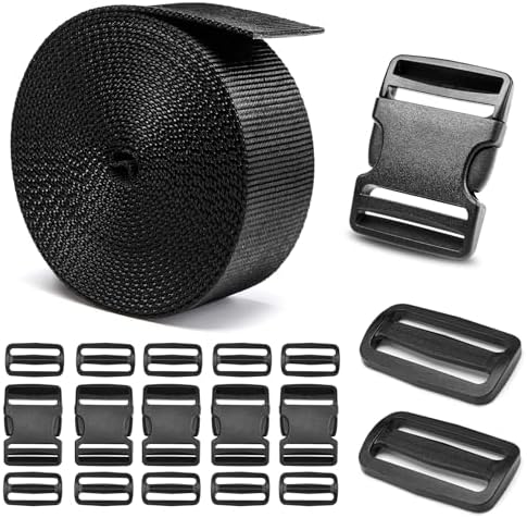 BEYOURD Buckles and Straps Set 1": 6 Yards of Thick Nylon Webbing, 6-Pack Heavy Duty Adjustable Quick Side Release Plastic Buckles