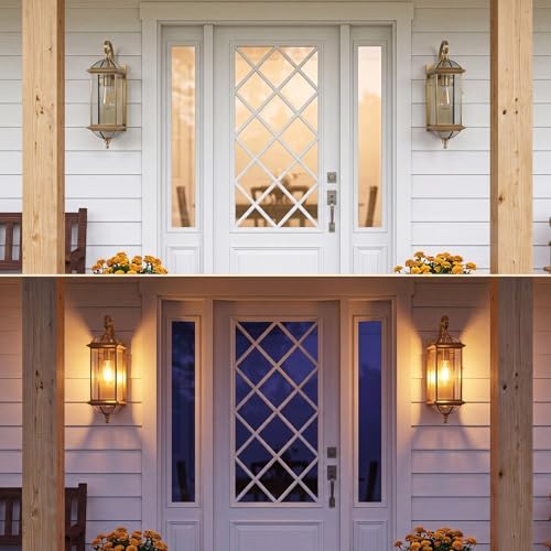 Solid Copper Outdoor Wall Light, 18.5" Oil Rubbed Bronze Porch Lantern with Clear Beveled Glass, Exterior Wall Sconce for Front Door, Garage