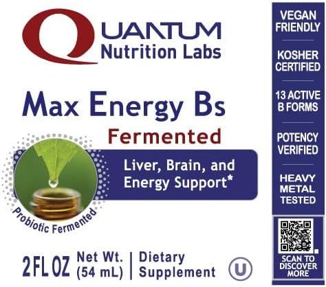 Quantum Nutrition Labs Max Energy B - Vitamin B Complex Liquid Drops, Organic Supplement for Women and Men, Vitamin B1, B2, B3, B5, B6, B12 - 2 Fl Oz