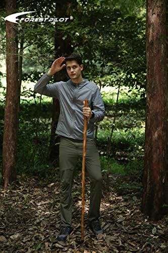 FOREST PILOT Handcrafted Nature Wood Hiking Stick 55 Inches Long - with Hand Strap and Rubber Tip Cover - Transparent Waterproof Painting Coating