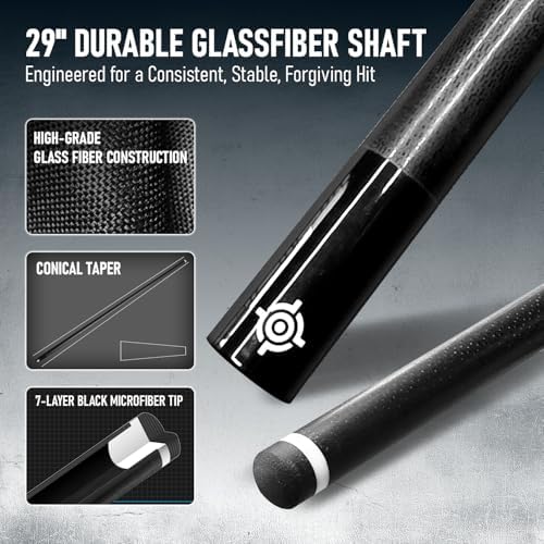 CUEBOTS Glass Fiber Cue, Glass Fiber House Cue Stick, Club Cue, Cue for Beginners, Durable Uni-QR, 3/8-10, 5/16-18 Joint, Long Lasting Glassfiber Shaft, 7-Layer Microfiber Tip