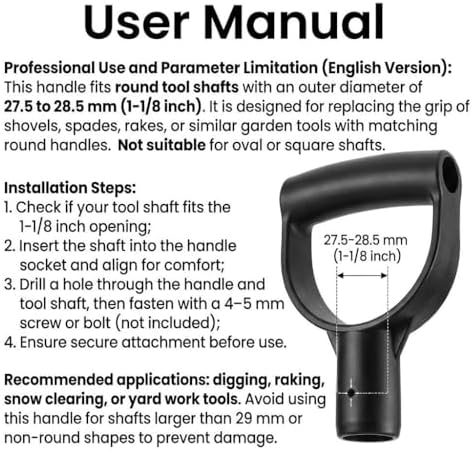 QWORK Shovel Grip Handle, 1-1/8" Inside Diameter PVC D-Shaped Grip Shovel Handle Replacement for Digging Raking Tools