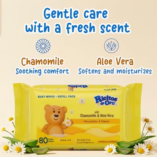 Ricitos de Oro Baby Wipes | Chamomile & Aloe Vera | 80 ct | 6-Pack
