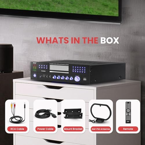 Pyle 4-Channel 1000W Power Amplifier with Bluetooth - Wireless Stereo Home Audio Receiver w/ Front Loading CD DVD Player, FM Radio, USB-A, Headphone
