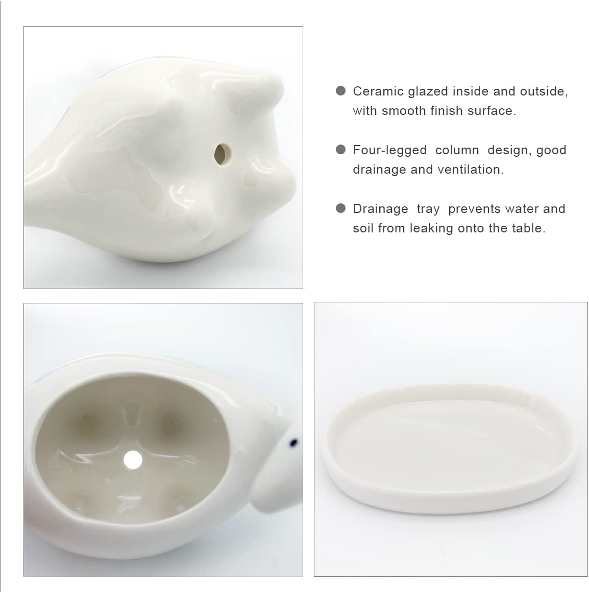 GeLive White Cow Succulent Pot, Small Ceramic Animal Planter with Drainage Hole & Saucer for Cactus, Mini Air Plants, Pencil Holder Brush Organizer, Indoor Home Office Desk Decor, Funny Gift