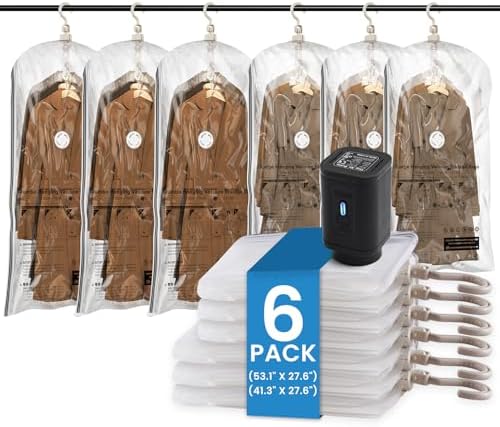 TAILI Hanging Vacuum Storage Bags, Space Save Vacuum seal bags for Clothing Travel, Suits and Jackets, Winter Coat Storage Closet Organizers, Set of 4 (2 Long, 2 Short), Clear