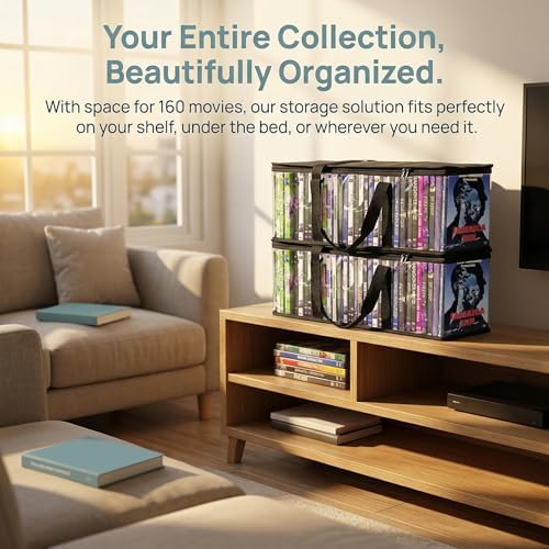 Fasmov Set of 4 DVD Storage Bags Hold up to 160 DVDs (40 Each Bag), Water Resistant DVD Holder Case with Handles