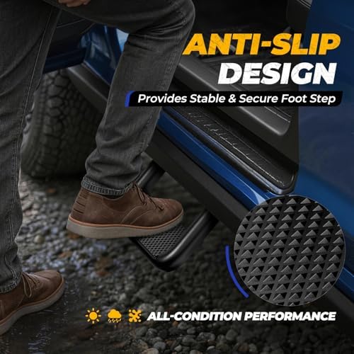 Auto Dynasty 1 Inch Universal Side Step with Mounting Brackets | Aluminum Step Rails Side Hoop Steps for Pickups & Trucks, Black Powder Coated