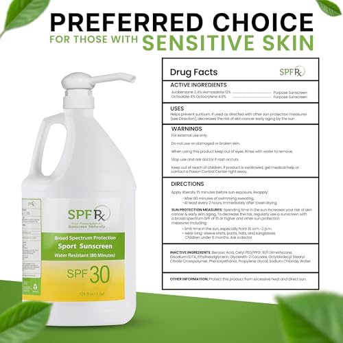 SPF 30 Sport Lotion- Water Resistant Sunscreen Broad Spectrum UVA & UVB Protection Non Greasy Residue Sunscreen Bulk, 1 Gallon